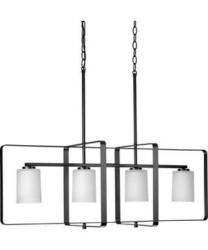 League 4-Light Etched Glass Modern Farmhouse Chandelier Light Matte Black