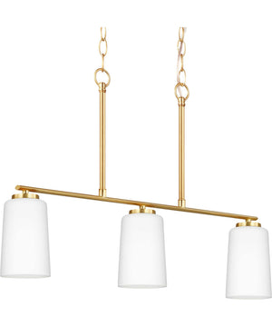 Adley 3-Light Etched White Glass New Traditional Linear Chandelier Satin Brass