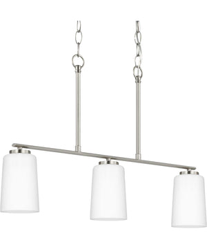 Adley 3-Light Etched White Opal Glass New Traditional Linear Chandelier Brushed Nickel