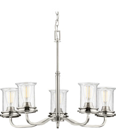 Winslett 5-Light Clear Seeded Glass Coastal Chandelier Light Brushed Nickel